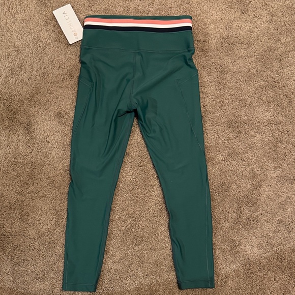 Athleta Interval Stash 7/8 Forest Green Leggings with Tricolor Waistband small - Picture 5 of 5